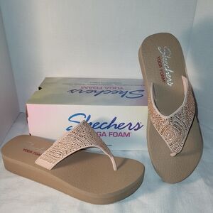 Skechers Yoga Foam Vinyasa Stone Candy Women Shoes Sz 11 Sandals Thong Blush NEW